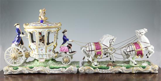 A impressive Dresden porcelain group of a carriage and four horses, 20th century, 84cm